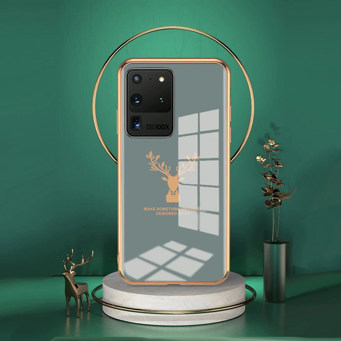 Luxury Golden Edges Deer Glass Back Case For Samsung Series - Premium Cases