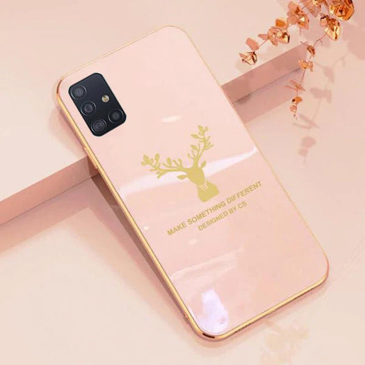 Luxury Golden Edges Deer Glass Back Case For Samsung Series - Premium Cases