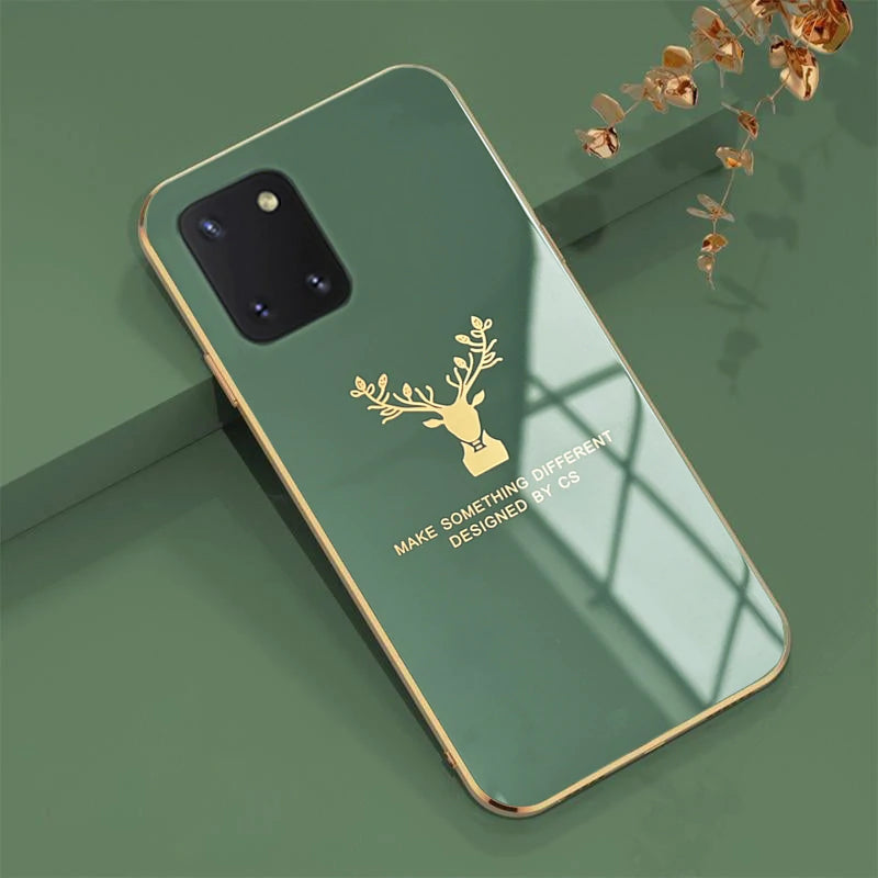 Luxury Golden Edges Deer Glass Back Case For Samsung Series - Premium Cases