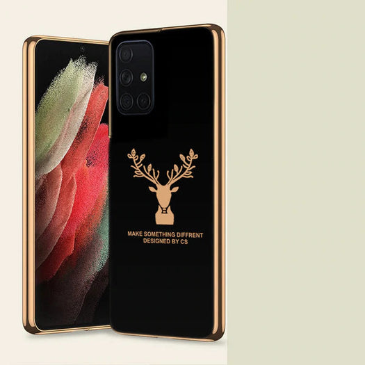 Luxury Golden Edges Deer Glass Back Case For Samsung Series - Premium Cases