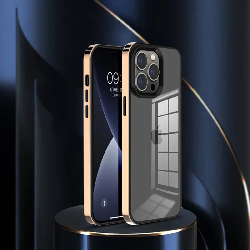 Luxury Transparent Electroplated Square Clear Back Bumper Case For iPhone 14 Series