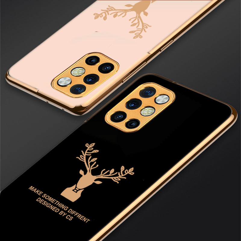 Luxury Golden Edges Deer Glass Back Case For Oneplus 8T - Premium Cases
