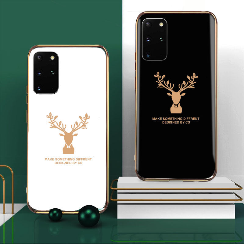 Luxury Golden Edges Deer Glass Back Case For Samsung Galaxy S20 Plus - Premium Cases