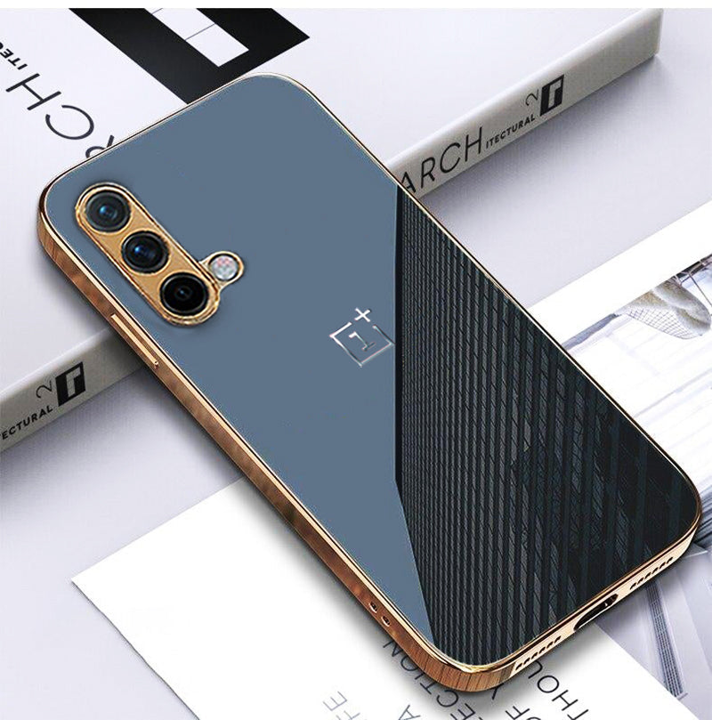 Premium Glossy Gold Edge Glass Back Case For Oneplus Nord CE - Premium Cases