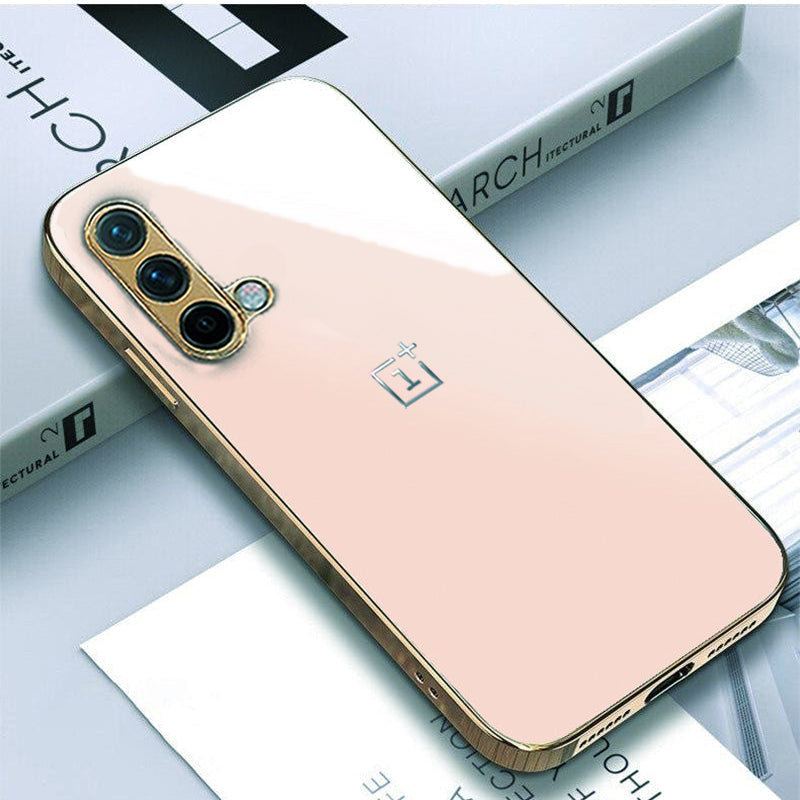 Premium Glossy Gold Edge Glass Back Case For Oneplus Nord CE - Premium Cases