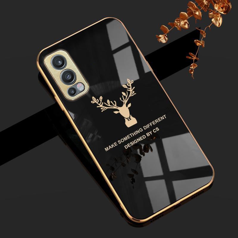 Deer Luxurious Gold Edge Glass Back Case For Oneplus Nord Series - planetcartonline