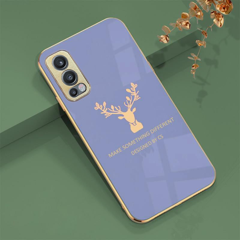 Deer Pattern Luxurious Gold Edge Glass Back Case For Android