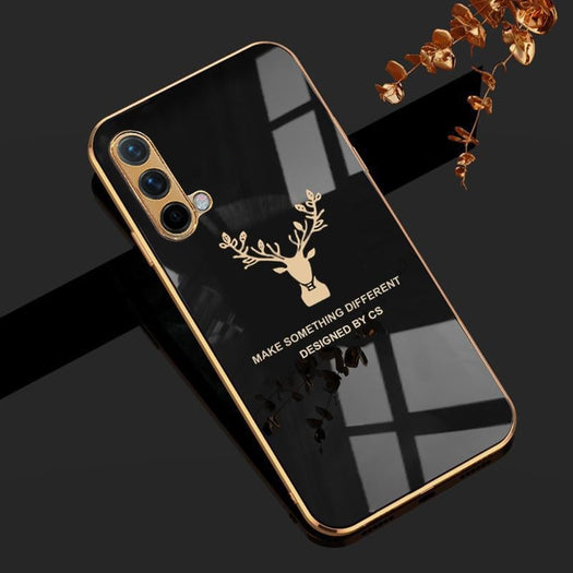 Deer Luxurious Gold Edge Glass Back Case For Oneplus Nord Series - planetcartonline