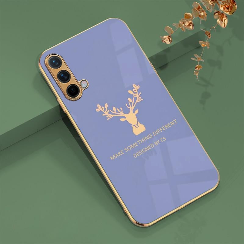 Deer Pattern Luxurious Gold Edge Glass Back Case For Android