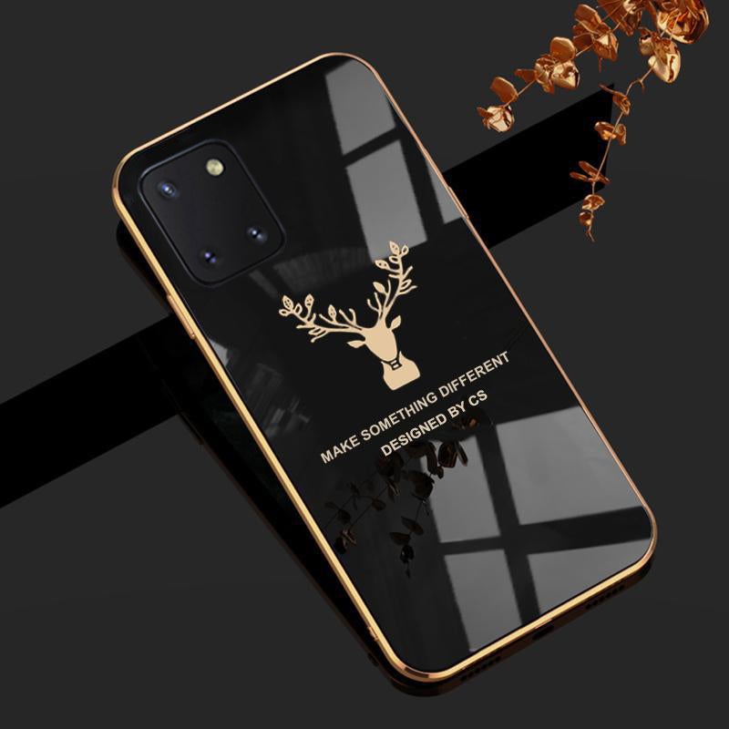 Deer Pattern Luxurious Gold Edge Glass Back Case For Android
