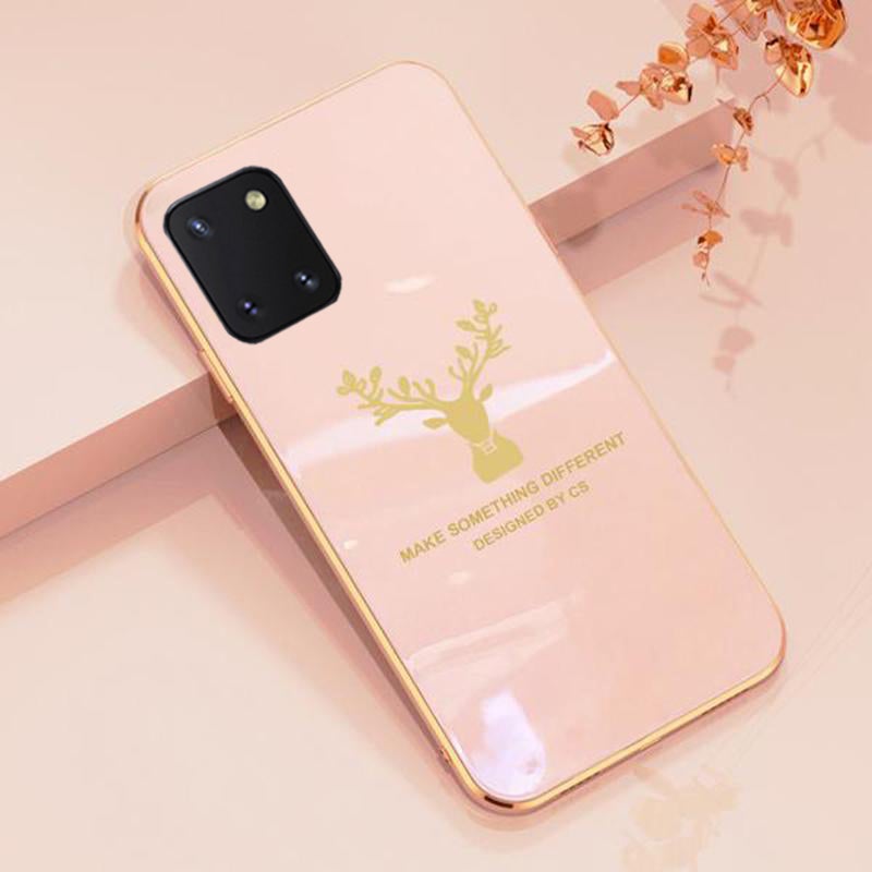 Deer Pattern Luxurious Gold Edge Glass Back Case For Android