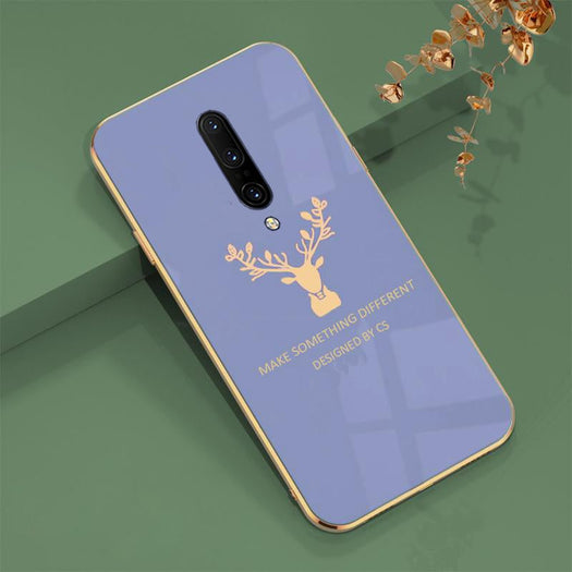 Deer Luxurious Gold Edge Glass Back Case For Oneplus 7 Pro - planetcartonline