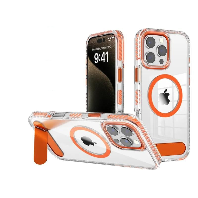 Metal Stand Clear Magsafe Case For iPhone