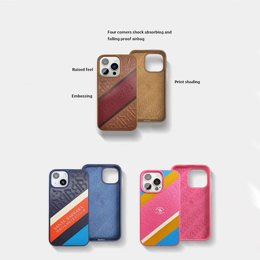 Santa Barbara Franco Series Genuine Blue Leather Embossing Case For iPhone 13