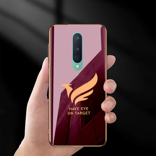 Luxury Glossy Gold Edge Glass Back Case For Oneplus 8