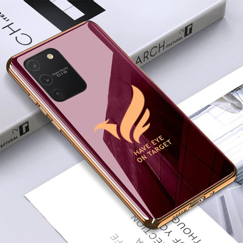 Logo Glossy Glass Back Case With Golden Edges For Samsung S10 Lite