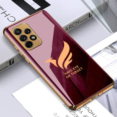 Premium Glossy Gold Edge Glass Back Case For Samsung A72