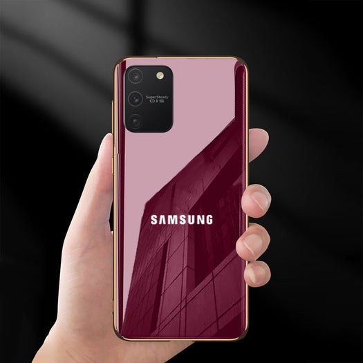 Glossy Gold Edge Glass Back Case For Samsung S10 Lite