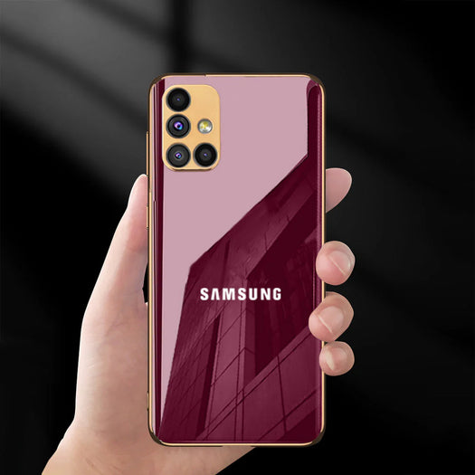 Luxury Glass Back Case With Golden Edges For Samsung M52