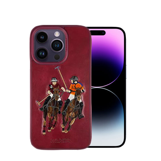 Santa Barbara Jockey Series Genuine Leather Red Case For iPhone 14