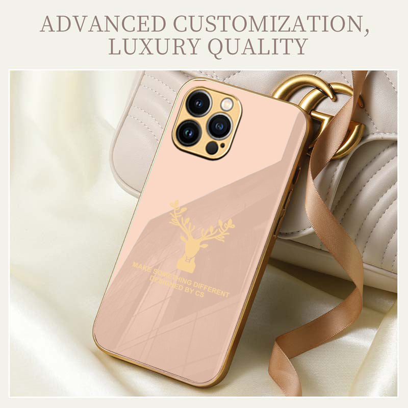 Premium Glass Back Deer Case With Golden Edges For iPhone 11 Pro
