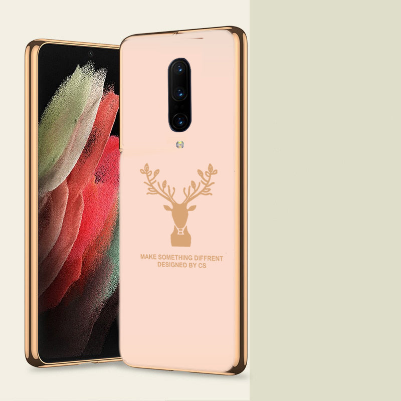 Luxury Golden Edges Deer Glass Back Case For Oneplus 7 Pro - Premium Cases