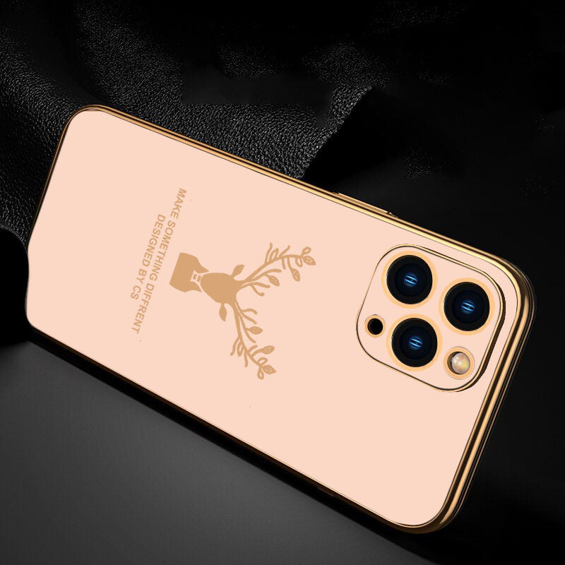 Deer Luxurious Gold Edge Glass Back Case For iPhone 11 Pro Max - Premium Cases