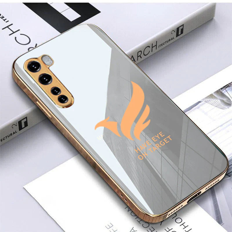 Luxury Glossy Gold Edge Glass Back Case For Oneplus Nord