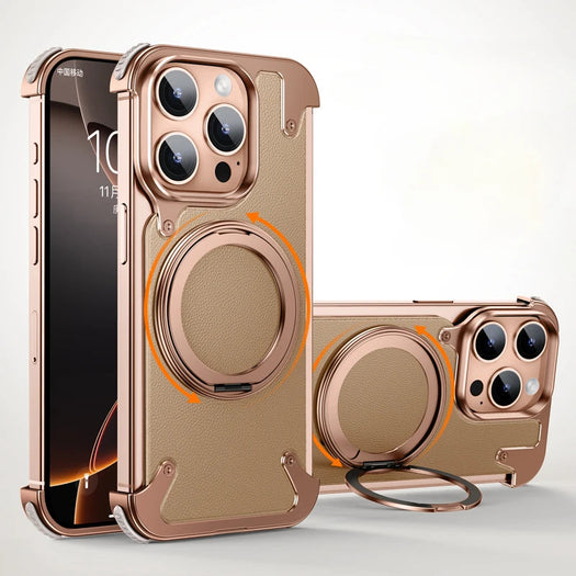 Magsafe Leather Metal Frame Case For iPhone 16 Series