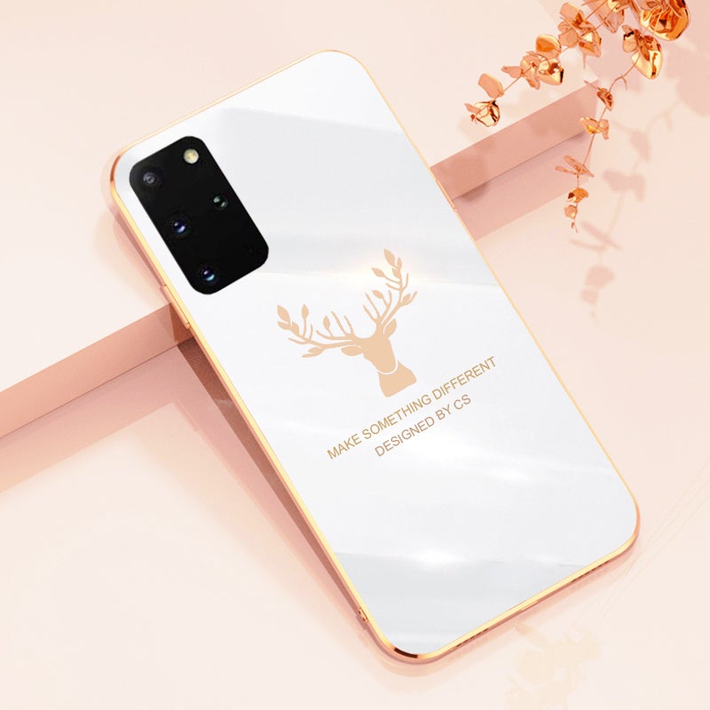 Deer Pattern Luxurious Gold Edge Glass Back Case For Android