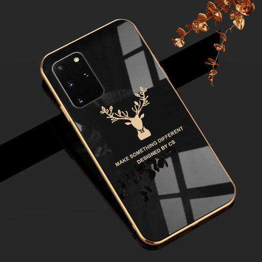 Deer Pattern Luxurious Gold Edge Glass Back Case For Android