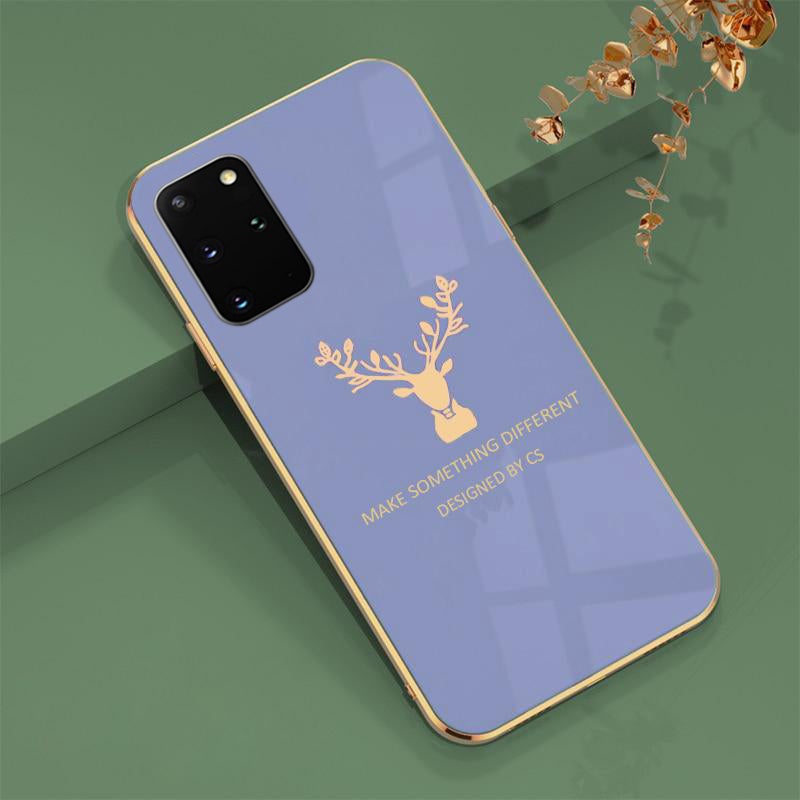 Deer Pattern Luxurious Gold Edge Glass Back Case For Android