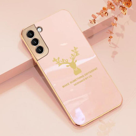 Luxury Silicon Deer Glass Case With Golden Edges For Samsung Galaxy S21 - planetcartonline