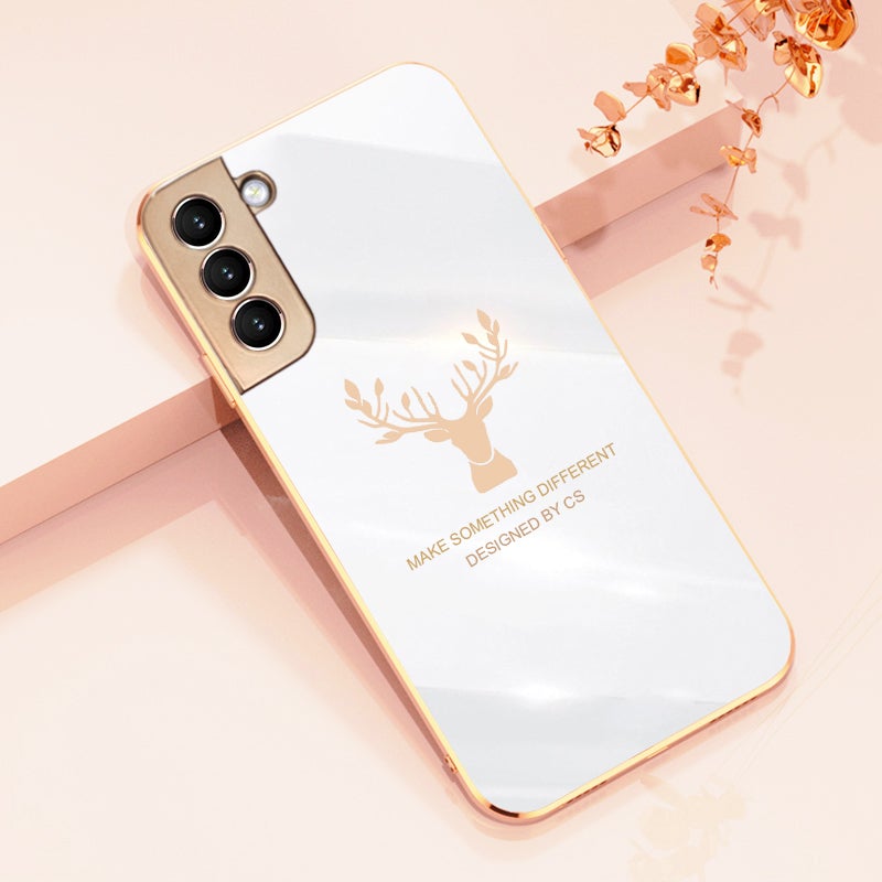 Luxury Silicon Deer Glass Case With Golden Edges For Samsung Galaxy S21 Plus - planetcartonline
