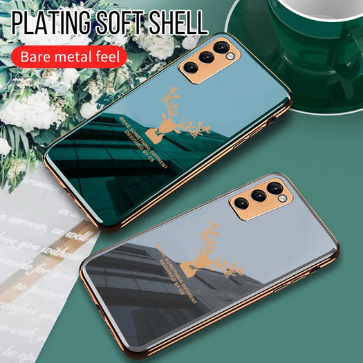 Luxury Golden Edges Deer Glass Back Case For Samsung Galaxy S20 FE - Premium Cases