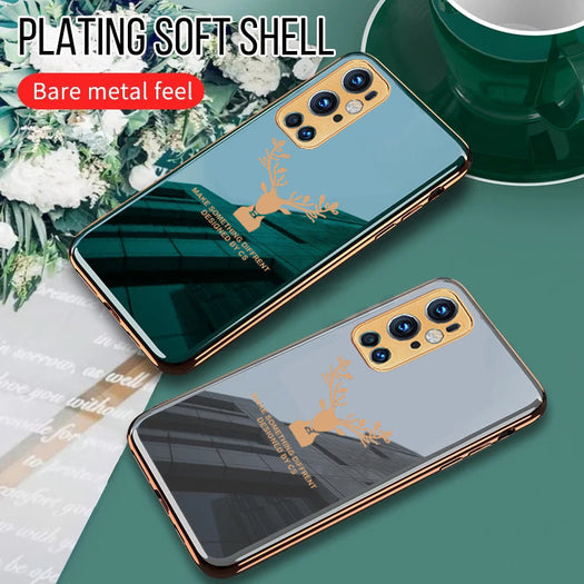 Luxury Golden Edges Deer Glass Back Case For Oneplus Series - Premium Cases