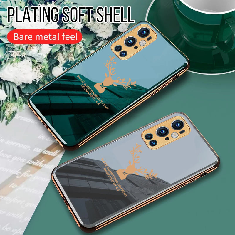 Luxury Golden Edges Deer Glass Back Case For Oneplus Series - Premium Cases