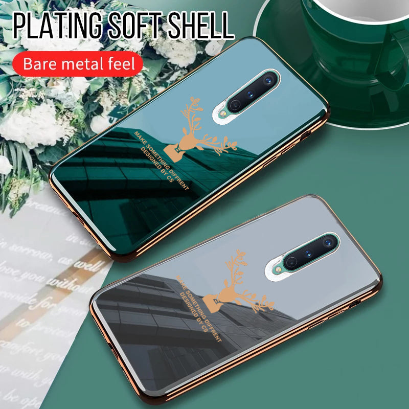 Luxury Golden Edges Deer Glass Back Case For Oneplus Series - Premium Cases
