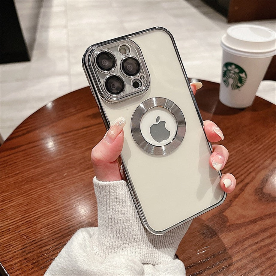 Premium Electroplated Luxury Square Silicon Clear Logo Cut Camera Protection Back Case Cover For iPhone 13 Pro
