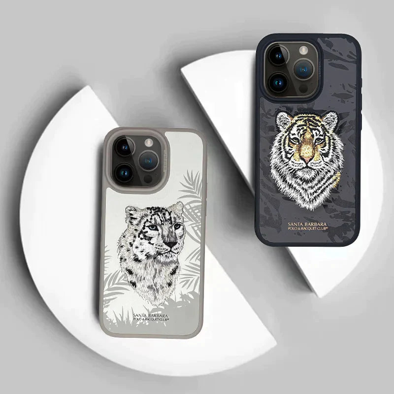 Santa Barbara Classic Savanna Series Tiger Genuine Leather Case For iPhone 15 Pro