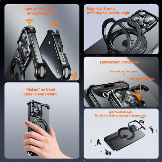 Metal Magsafe Frameless Bumper Case For iPhone 16 Pro Max