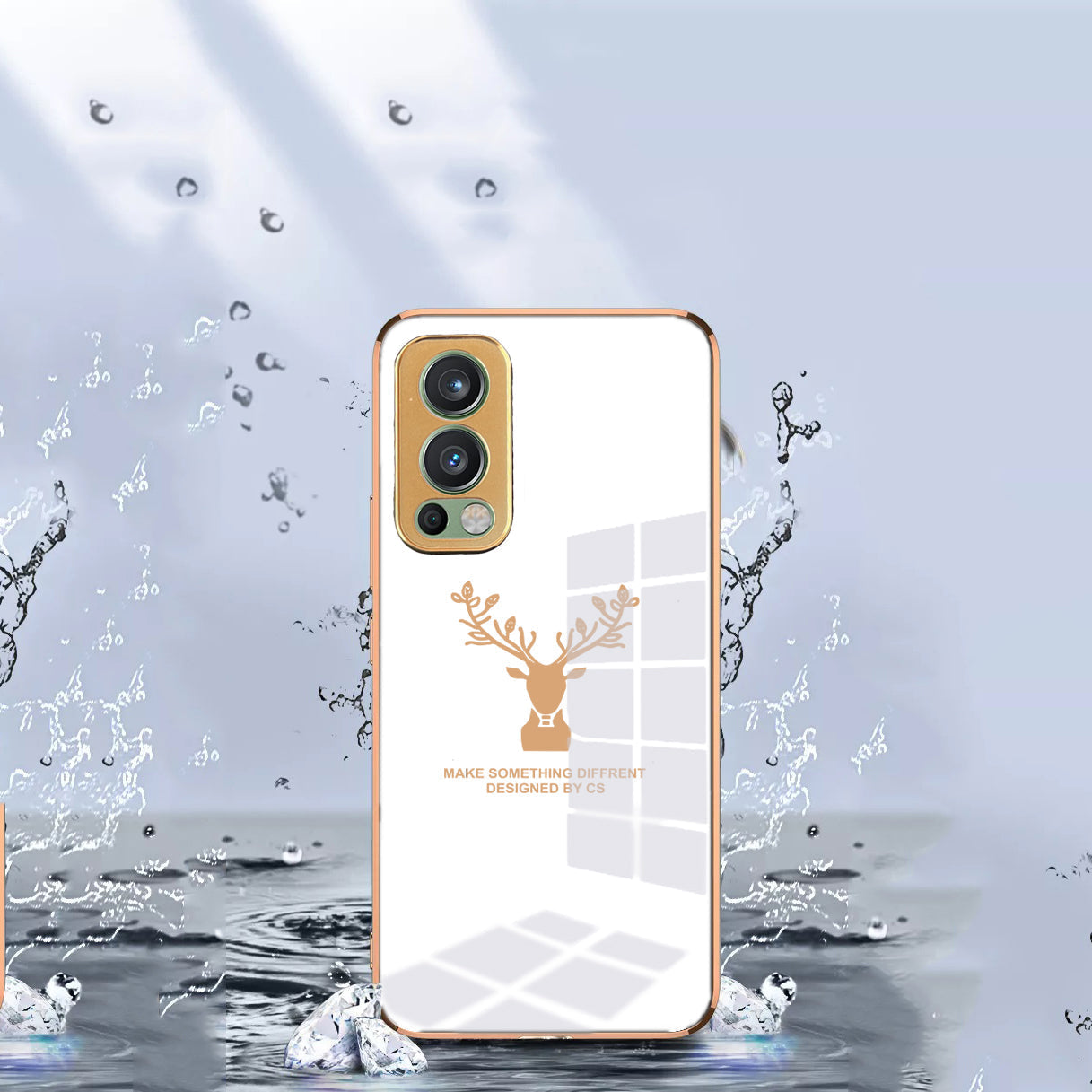 Deer Pattern Luxurious Gold Edge Glass Back Case For Android