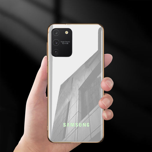 Premium Glossy Gold Edge Glass Back Case For Samsung Galaxy S10 Lite