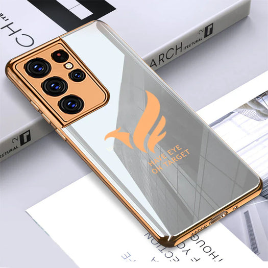 Luxury Golden Edges Bird Glass Back Case For Samsung Galaxy S21 Ultra