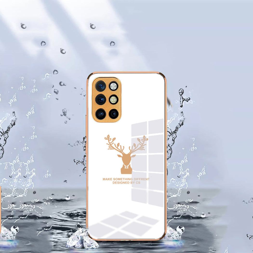 Luxury Golden Edges Deer Glass Back Case For Oneplus 9R - Premium Cases