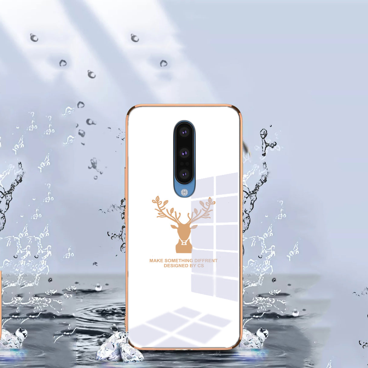 Luxury Golden Edges Deer Glass Back Case For Oneplus Series - Premium Cases