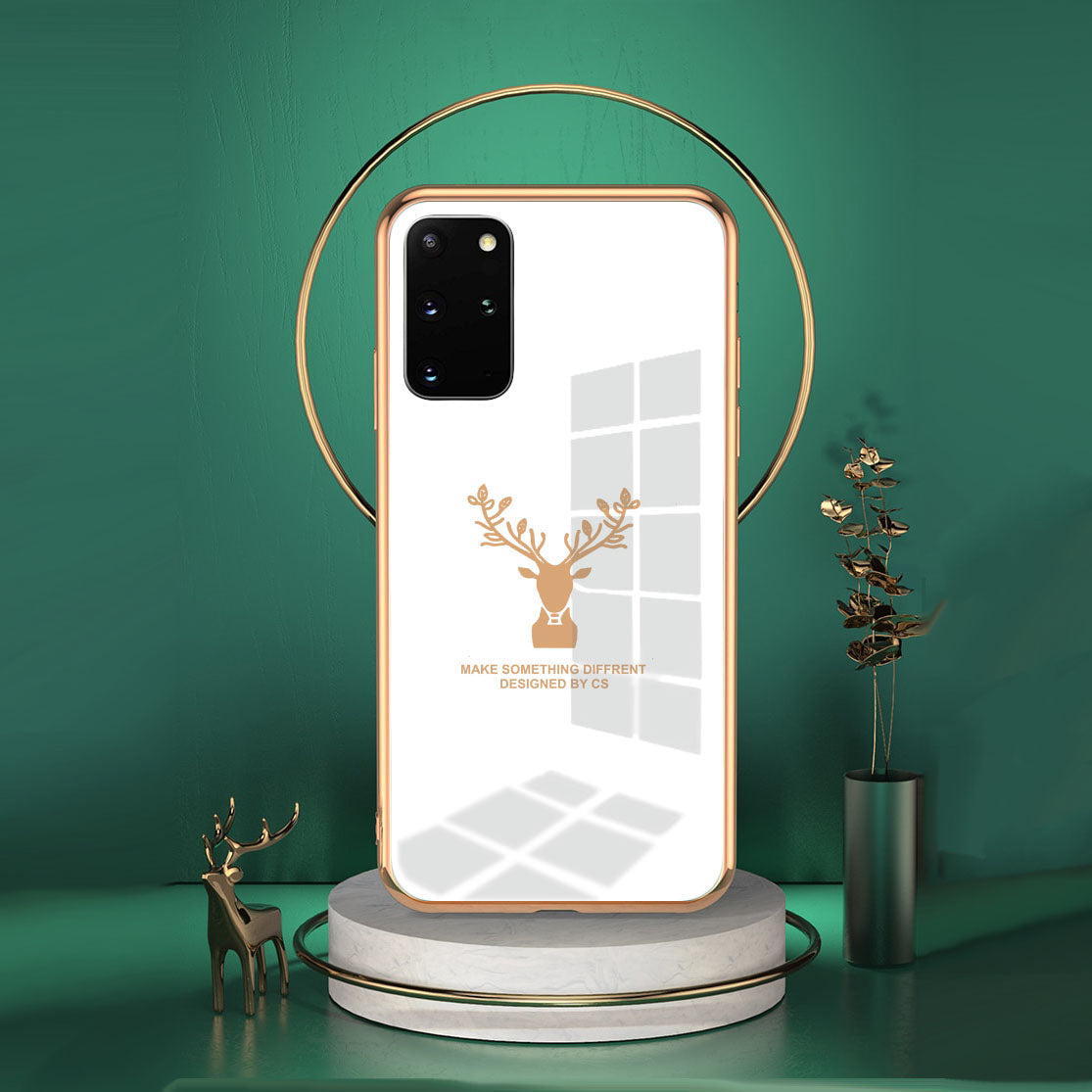 Luxury Golden Edges Deer Glass Back Case For Samsung Galaxy S20 Plus - Premium Cases
