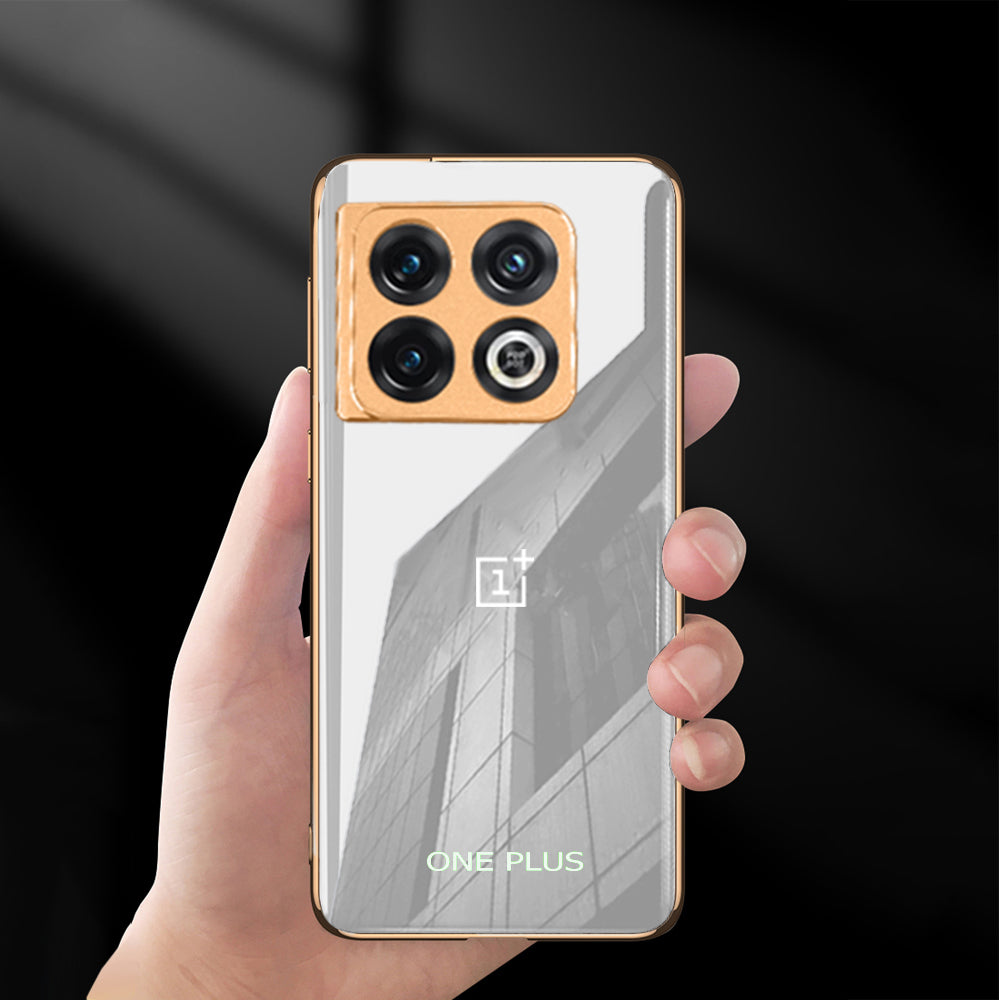 Luxury Glossy Gold Edge Glass Back Case For Oneplus 10 Pro