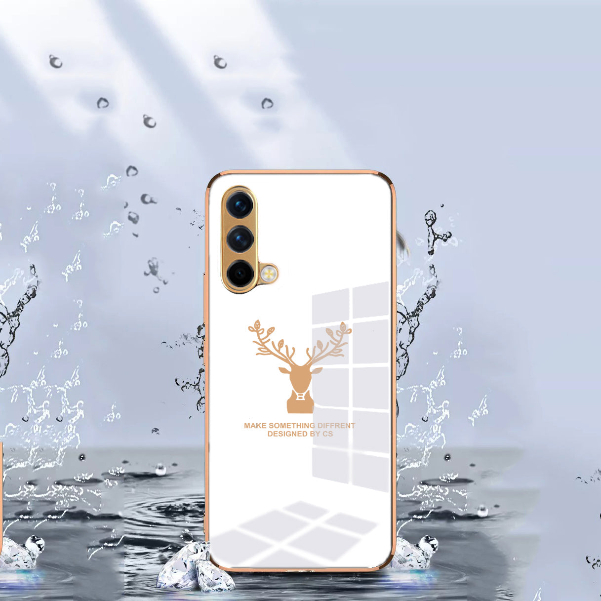 Deer Luxurious Gold Edge Glass Back Case For Oneplus Nord CE