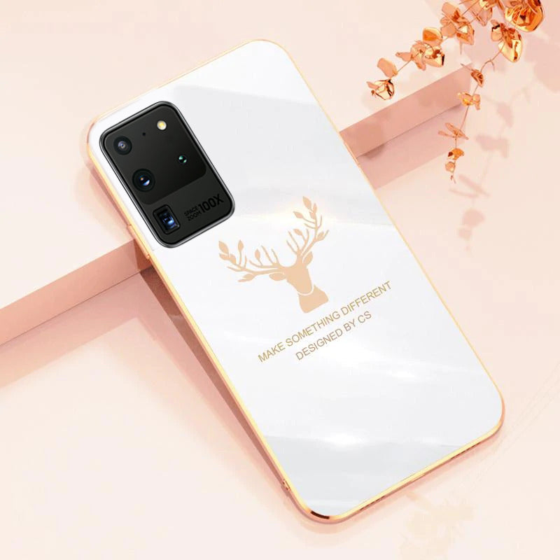 Luxury Golden Electroplated Premium Deer Pattern Glass Back Case For Samsung Galaxy S20 Ultra - Premium Cases
